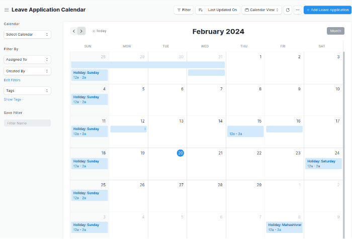 Leave Application Calendar | ArkayERP